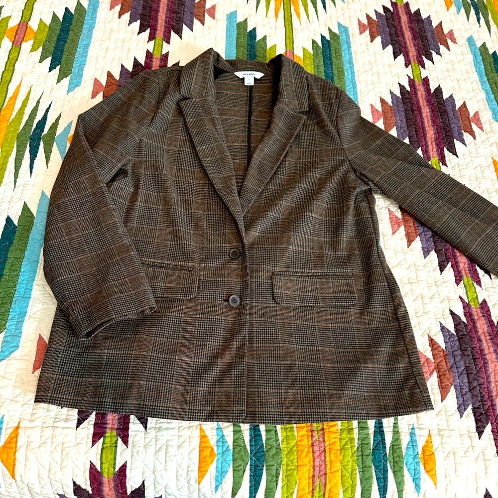 Old Navy Black/Brown Plaid Blazer